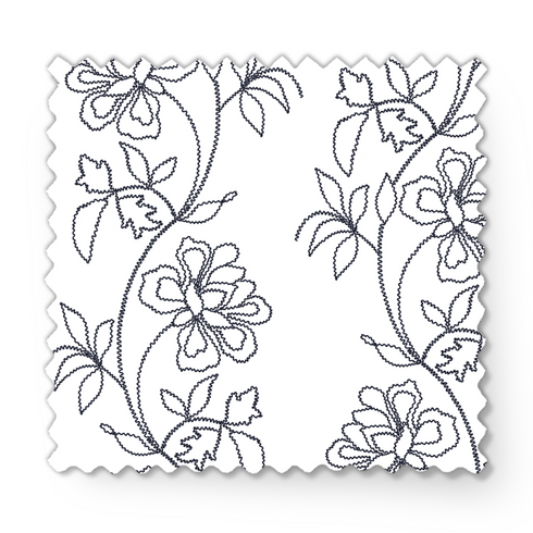 Patrón estampado floral con flores y hojas sobre fondo blanco, diseño botánico delicado fabric swatch mockup