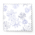 Patrón de flores estilizadas en líneas moradas sobre fondo blanco, diseño floral minimalista y delicado fabric swatch mockup