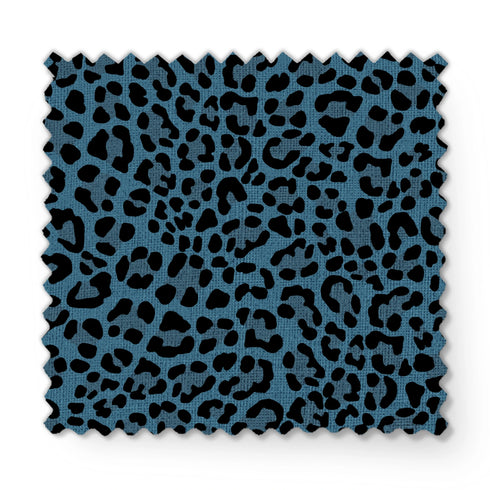 Estampado animal print de leopardo en negro sobre fondo azul petróleo fabric swatch mockup