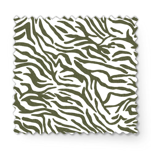 Estampado abstracto con rayas curvas en verde oliva sobre fondo blanco, estilo moderno fabric swatch mockup