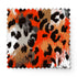Estampado abstracto con manchas de leopardo en naranja, negro, blanco y café fabric swatch mockup