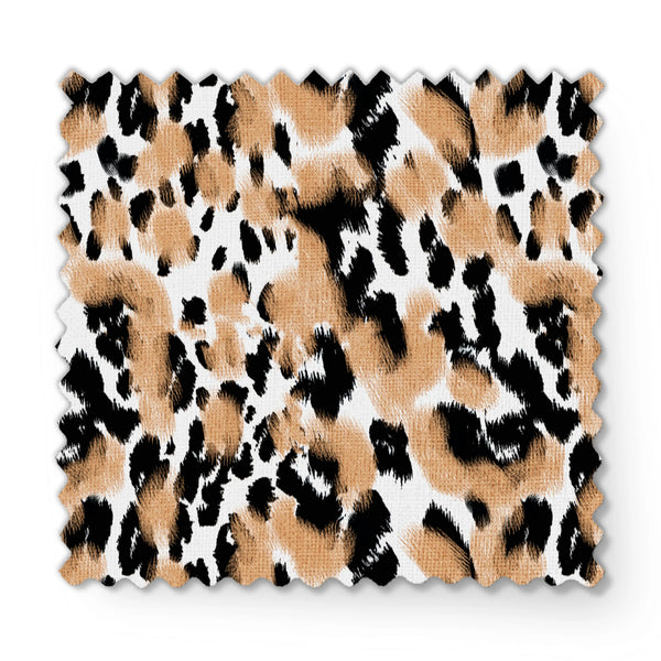 Estampado animal print en negro, café y blanco con manchas difuminadas estilo leopardo fabric swatch mockup