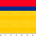 Bandera amarilla con texto azul "COLOMBIA" invertido, bordes rojos laterales ruler cm