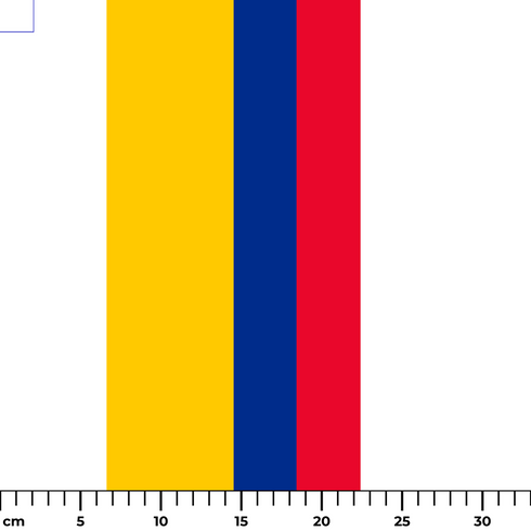 Bandera de Colombia 2026 con franjas amarillo, azul y rojo sobre fondo blanco ruler cm
