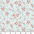 Patrón floral coral y gris sobre rayas azul cielo, flores delicadas con hojas decorativas ruler cm