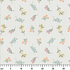 Patrón delicado de flores pequeñas en tonos rosado, amarillo y azul sobre fondo gris con rayas blancas ruler cm