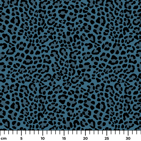 Estampado animal print de leopardo en negro sobre fondo azul petróleo ruler cm