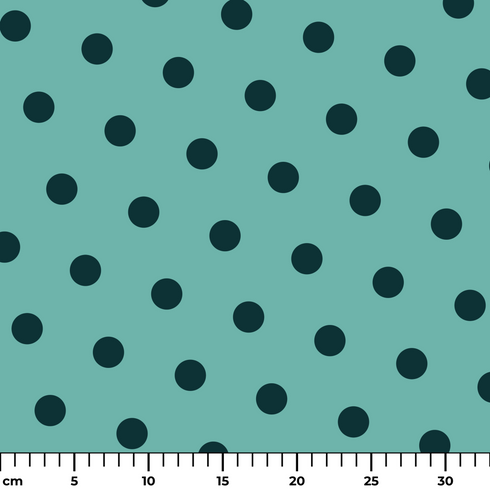 Patrón de pepas verde agua sobre fondo turquesa