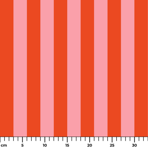 Rayas verticales en naranja quemado, rosado pálido y coral sobre fondo claro