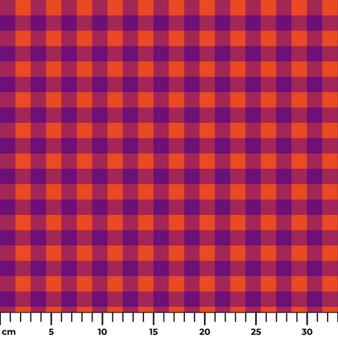 Patrón de cuadros en tonos morado, naranja y vino tinto con diseño geométrico repetitivo