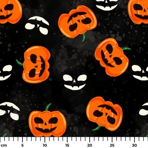 Calabazas y Fantasmas Halloween Negro Tela