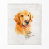 Retrato artístico de un perro Golden Retriever con pelaje dorado, lengua rosa y firma en la esquina. sutex blanket fullview
