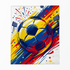 Balón de fútbol dinámico en amarillo y azul con líneas rojas vibrantes y estrellas explosivas sutex blanket fullview new