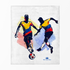 Dos futbolistas compitiendo por el balón en colores amarillo, azul y rojo con estilo deportivo dinámico sutex blanket fullview new
