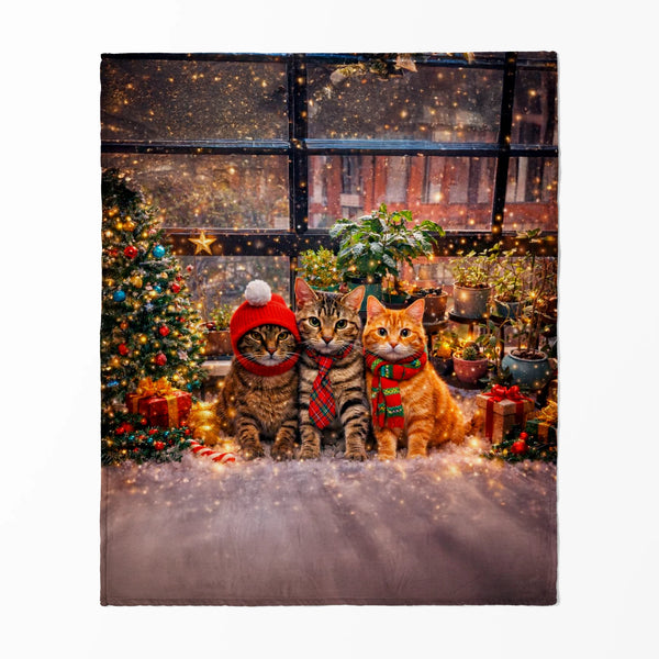 Gatos Navideños con Fondo Acogedor y Festivo Cobija