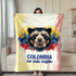 Cara de oso andino sobre fondo con salpicaduras amarillo azul rojo, texto "COLOMBIA un solo rugido sutex blanket person new