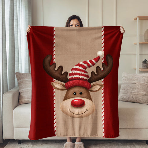 Reno Navideño con Bufanda Roja Cobija