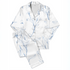 Patrón botánico de líneas azules que muestra flores y hojas en un estilo de dibujo minimalista sobre fondo blanco. sutex pajamas fullview mockup