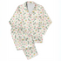 Patrón floral con rosas rosadas y amarillas sobre fondo de rayas beige y crema con hojas verdes sutex pajamas fullview mockup