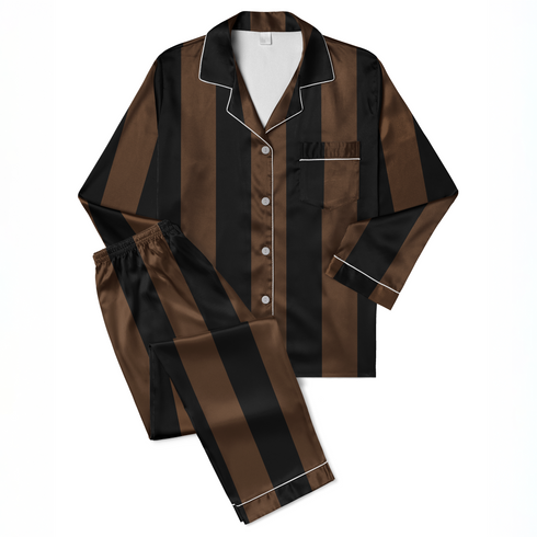 Patrón de rayas verticales alternando negro y café en diseño repetitivo sutex pajamas fullview mockup
