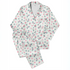 Patrón floral con rosas rosadas sobre fondo de rayas verticales grises y blancas sutex pajamas fullview mockup