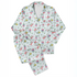 Patrón floral con rosado, amarillo y azul sobre rayas verticales azules y blancas sutex pajamas fullview mockup