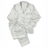 Patrón de flores azules pequeñas sobre fondo de rayas beige y blanco, estilo delicado y fresco sutex pajamas fullview mockup