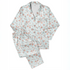 Patrón floral coral y gris sobre rayas azul cielo, flores delicadas con hojas decorativas sutex pajamas fullview mockup