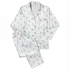 Patrón de rayas verticales gris con pequeños motivos florales en rosado, naranja y verde agua dispersos sutex pajamas fullview mockup