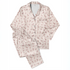 Patrón de rayas verticales en tonos rosado pálido y crema con delicados motivos florales de ramas y hojas sutex pajamas fullview mockup