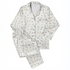 Patrón delicado de flores pequeñas en tonos rosado, amarillo y azul sobre fondo gris con rayas blancas sutex pajamas fullview mockup