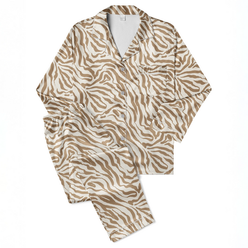 Estampado de rayas onduladas estilo cebra en café y crema sutex pajamas fullview mockup