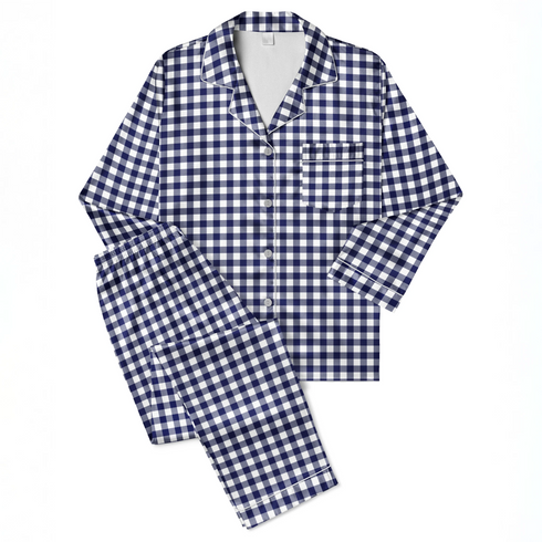 Patrón de cuadros en azul marino, gris y blanco estilo marinero