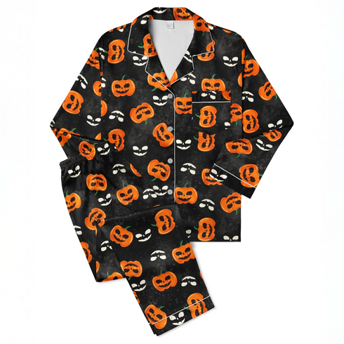Calabazas y Fantasmas Halloween Negro Tela