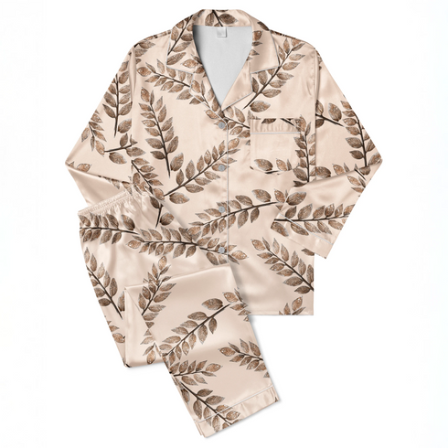 Hojas Elegantes en Tono Beige Tela