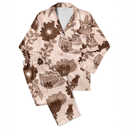 Flores Vintage Marrones sobre Beige Tela