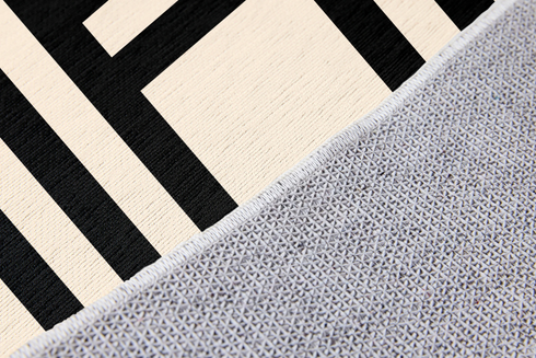 Diseño geométrico en negro y beige con líneas entrecruzadas formando patrón moderno minimalista