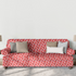 Patrón de gatos blancos dibujados a mano sobre fondo rojo con estrellas de mar azules y turquesa sutex sofa mockup
