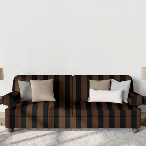 Patrón de rayas verticales alternando negro y café en diseño repetitivo sutex sofa mockup