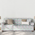 Patrón floral con rosado, amarillo y azul sobre rayas verticales azules y blancas sutex sofa mockup