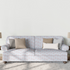 Patrón de rayas verticales azul cielo con delicadas flores rosado pálido dispersas sutex sofa mockup