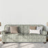 Estampado abstracto con rayas curvas en verde oliva sobre fondo blanco, estilo moderno sutex sofa mockup