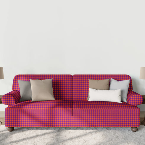 Patrón de cuadros en tonos morado, naranja y vino tinto con diseño geométrico repetitivo