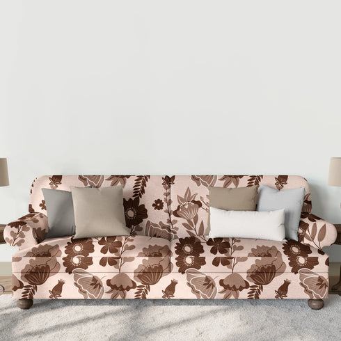 Flores Vintage Marrones sobre Beige Tela