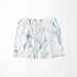 Patrón botánico de líneas azules que muestra flores y hojas en un estilo de dibujo minimalista sobre fondo blanco. sutex swimtrunks