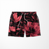 Patrón floral con flores de color rosa oscuro/burdeos sobre fondo negro, estilo artístico sutex swimtrunks
