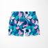 Patrón abstracto en tonos azul, turquesa, rosa y blanco con formas orgánicas superpuestas. sutex swimtrunks