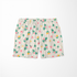 Patrón floral con rosas rosadas y amarillas sobre fondo de rayas beige y crema con hojas verdes sutex swimtrunks