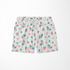 Patrón floral con rosas rosadas sobre fondo de rayas verticales grises y blancas sutex swimtrunks