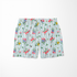Patrón floral con rosado, amarillo y azul sobre rayas verticales azules y blancas sutex swimtrunks